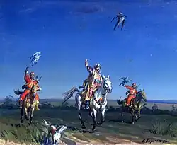 «Царь Алексей Михайлович на соколиной охоте». 1997. Х.м. 80×100