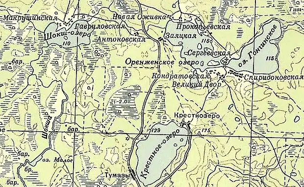 Деревня Заяцкая на карте РККА 1940 года