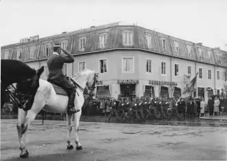 Генерал-майор Нильс Розенблад[англ.] проводит смотр Вестерботтенского полка в Умео, 1942 год