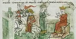 Всеслав Брячиславич на великокняжеском престоле в Киеве (Радзивилловская летопись)