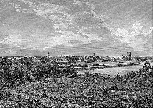 Вид на город с пастбища. Гравюра XIX века