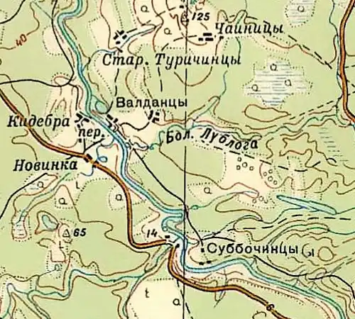 Деревня Валданицы на карте РККА 1940 года