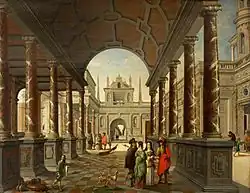 Перспективная фантазия дворца с элегантными фигурами. Между 1650 и 1671. Холст, масло. Национальный фонд, Великобритания