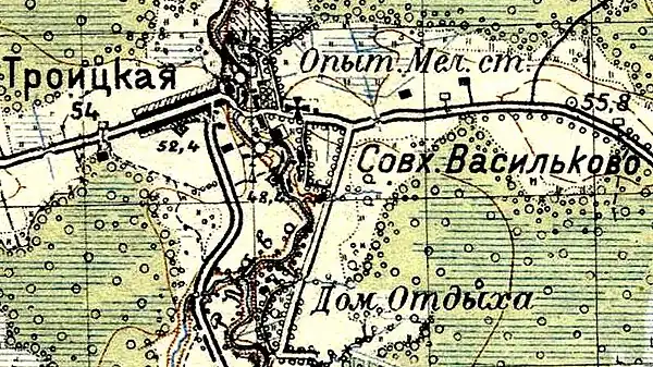 План деревни Троицкая и села Васильково. 1941 год