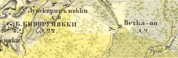 Деревня Вехкоя на карте 1860 года