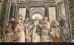 Святая Екатерина Сиенская среди сиенских святых и блаженных. 1608—1611. Деталь росписи хора. Собор, Сиена