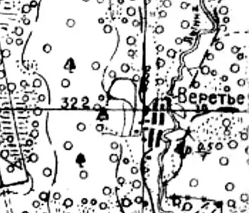 Деревня Веретье на карте 1940 года