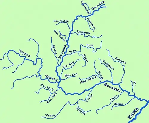 Утьва на карте бассейна Весляны