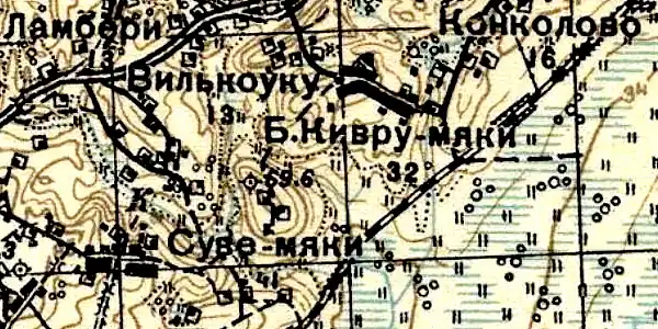 Деревня Вилькоуку на карте 1931 года