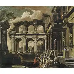 Каприччо с внутренним двором, руинами дворца и чудом Святого Павла. Между 1635 и 1640. Холст, масло. Частное собрание