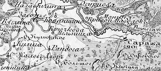 Деревня Вяльгино на карте 1847 года