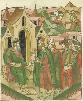 Владимир Семёнович Племянников у Василия III после возвращения от императора Максимилиана I, "Лицевой летописный свод", сер. XVI в.