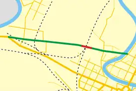 Белозерский путепровод помечен красным. Зелёным отмечена будущая вылетная магистраль