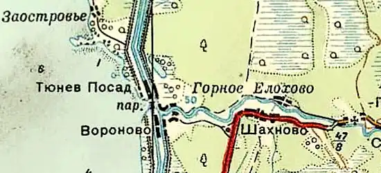 Деревня Заостровье на карте 1940 года