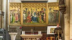 «Алтарь патронов Собора» в раскрытом виде. 1442. На боковых створках: Святая Урсула (слева) и Святой Гереон (справа). Дерево, темпера, золочение. Капелла Девы Марии, Кёльнский собор