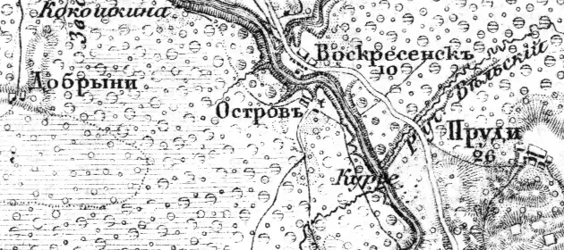 Деревня Пруди на карте 1872 года