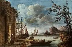 Вид на оживлённый порт. 1779. Картон, гуашь. Местонахождение неизвестно