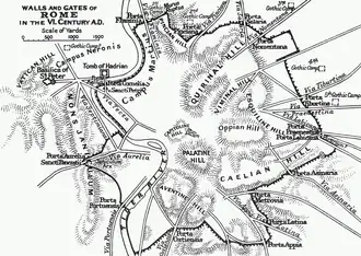 Стены и ворота Рима, VI век. Тотила и его люди вошли через Ослиные ворота на юго-востоке.