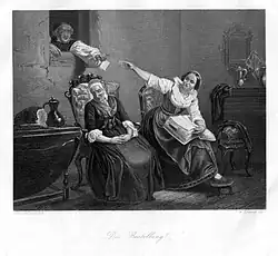 Любовное письмо (гравюра с оригинала Хюбнера).