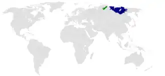 Распространение долганского языка (зелёным)