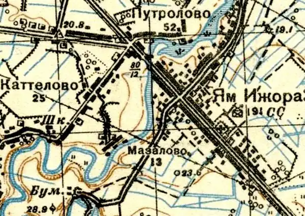 Село Ям-Ижора на карте 1941 года