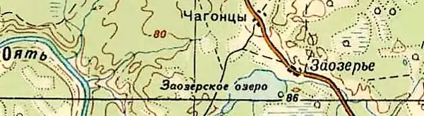 Деревня Чагоницы на карте РККА 1940 года