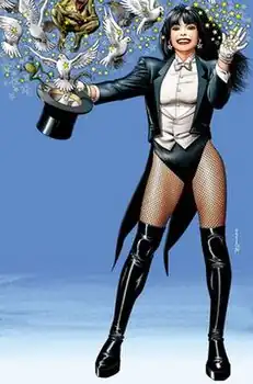 Затанна на обложке графического романа «Zatanna: Everyday Magic» (октябрь 2003).  Художник Брайан Болланд