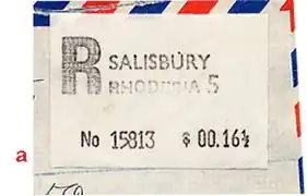 Без даты: почтовый ярлык заказной почты номиналом в 16,5 центов (Солсбери)