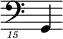 { \new Staff \with { \remove "Time_signature_engraver"} {\clef "bass_15" g,,,4}}
