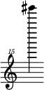 { \new Staff \with { \remove "Time_signature_engraver"} {\clef "treble^15" gis'''''''4}}