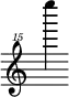{ \new Staff \with { \remove "Time_signature_engraver"} {\clef "treble^15" e''''''4}}
