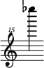 { \new Staff \with { \remove "Time_signature_engraver"} {\clef "treble^15" es''''''4}}