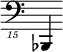 { \new Staff \with { \remove "Time_signature_engraver"} {\clef "bass_15" bes,,,,4}}