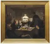 Компания в вечернем освещении.