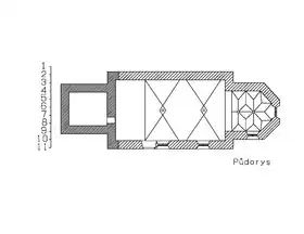 План Церкви, изначальная романская кладка обозначена тёмно-серым цветом